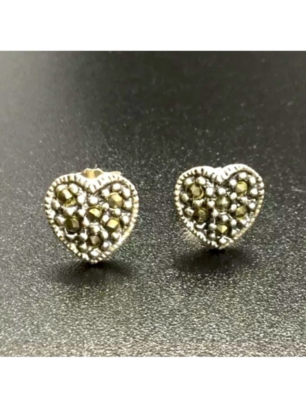 MARCASITES STERLING SILVER HEART STUD EARRINGS
